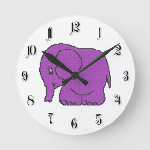 Reloj Redondo Mediano El elefante morado de punto cruzado divertido