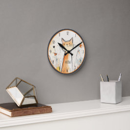 Reloj Redondo Mediano El encantador gato Naranja en un Ilustracion de ja