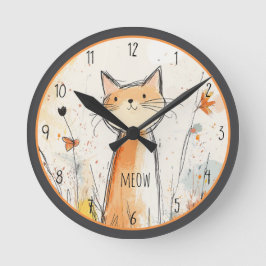 Reloj Redondo Mediano El encantador gato Naranja en un Ilustracion de ja