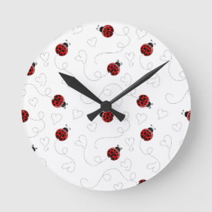 Reloj Redondo Mediano El escarabajo Red Ladybug Insect Lover Black Heart