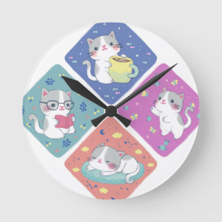 Reloj Redondo Mediano El Ilustracion del día ocupado de Cute Kitty