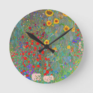 Reloj Redondo Mediano El jardín de la granja Gustav Klimt con girasoles