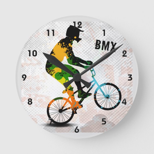 Reloj Redondo Mediano El jinete de BMX en pintura abstracta salpica SQ (Anverso)