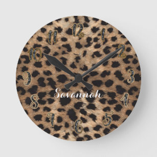 Reloj Redondo Mediano El leopardo Cheetah Tan Brown Personalizado Negro