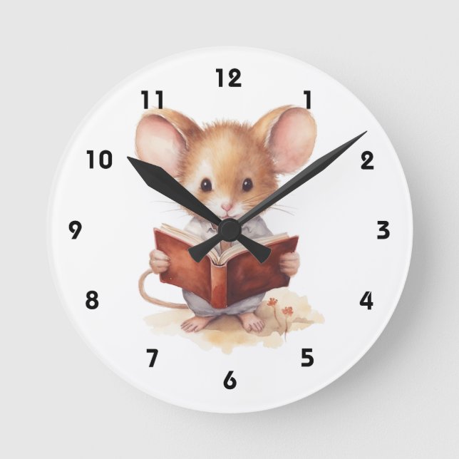 Reloj Redondo Mediano El libro de lectura del ratón tierno (Anverso)
