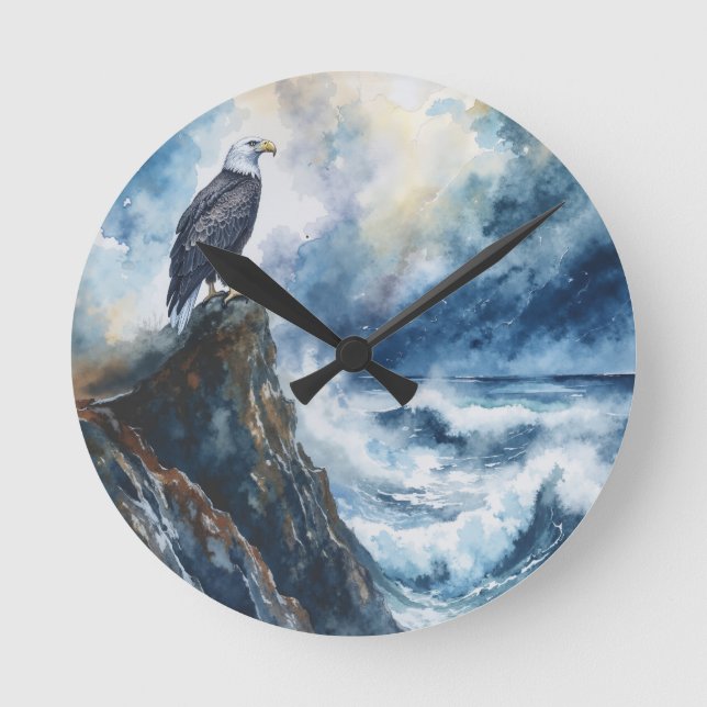 Reloj Redondo Mediano El majestuoso águila baldosa con vistas al océano (Anverso)