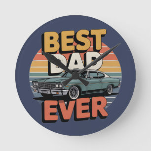 Reloj Redondo Mediano El Mejor Papá Retro Vintage Teal Muscle Car
