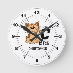 Reloj Redondo Mediano El monograma C del personalizado es para gatos lin