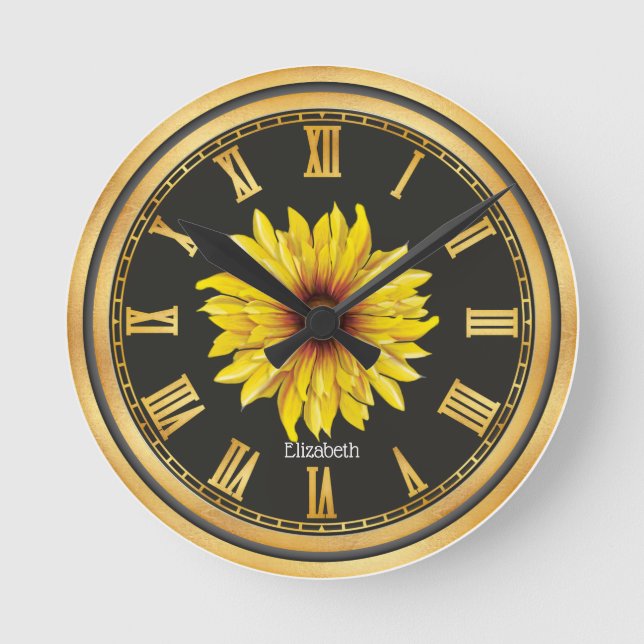 Reloj Redondo Mediano El oro negro personalizado y hermoso girasol (Anverso)