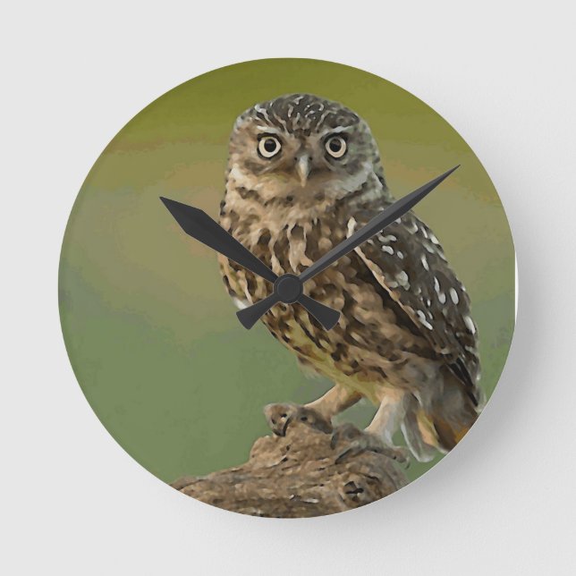 Reloj Redondo Mediano El pájaro del búho observa el árbol (Anverso)