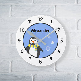 Reloj Redondo Mediano El pingüino lindo del bebé añade al niño blanco