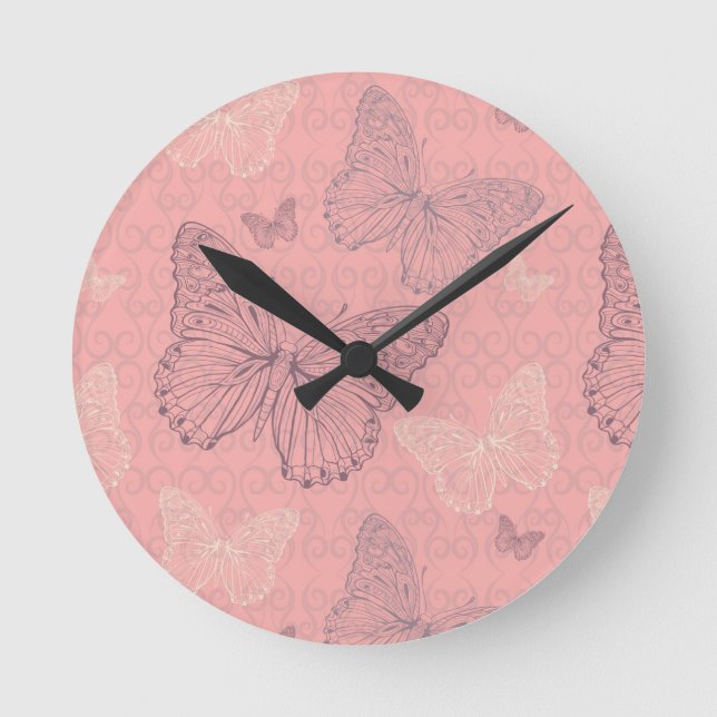 Reloj Redondo Mediano El rosa de la mariposa (Anverso)