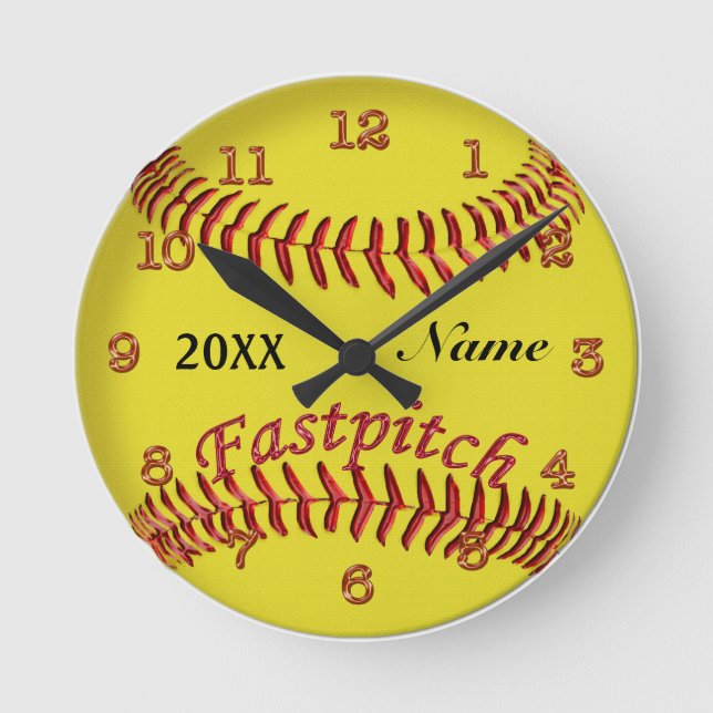 Reloj Redondo Mediano El softball personalizado registra su NOMBRE y AÑO (Anverso)