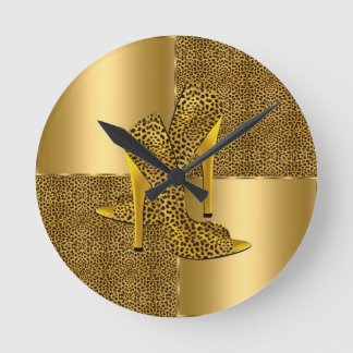 Reloj Redondo Mediano El tacón alto elegante del leopardo del oro calza