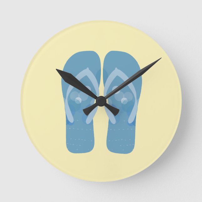 Reloj Redondo Mediano El Tema De La Playa De Verano Azul Flip Flops In T (Anverso)