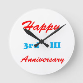 Reloj Redondo Mediano El TERCER 3ro camisetas feliz del ANIVERSARIO III