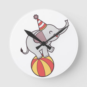 Reloj Redondo Mediano Elefante de Circo Lindo en una Bola – Ilustración 
