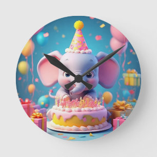 Reloj Redondo Mediano Elefante de dibujos animados adorable celebrando c