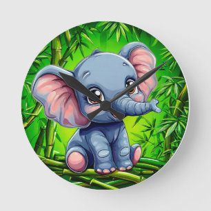 Reloj Redondo Mediano Elefante de dibujos animados lindo