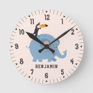 Reloj Redondo Mediano Elefante dulce y Personalizado de decoración de ha