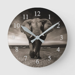 Reloj Redondo Mediano Elefante En La Playa