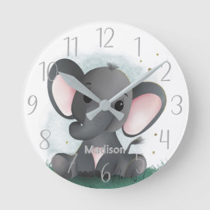 Reloj Redondo Mediano Elefante Lindo Personalizado Género Neutral   