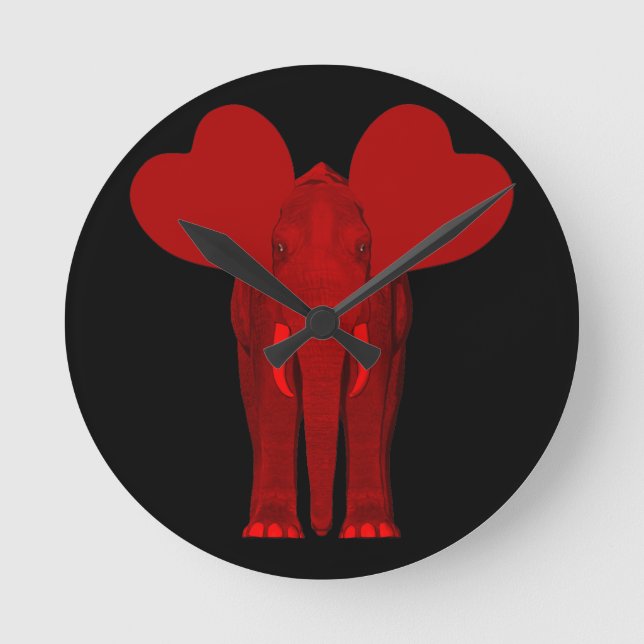 Reloj Redondo Mediano Elefante Rojo Romántico (Anverso)