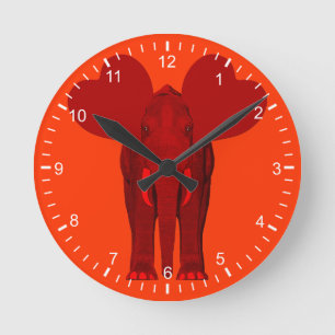 Reloj Redondo Mediano Elefante Rojo Romántico