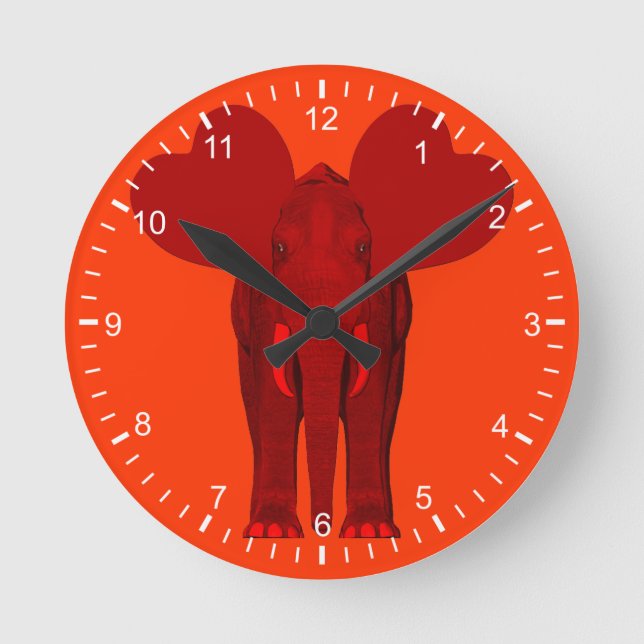 Reloj Redondo Mediano Elefante Rojo Romántico (Anverso)
