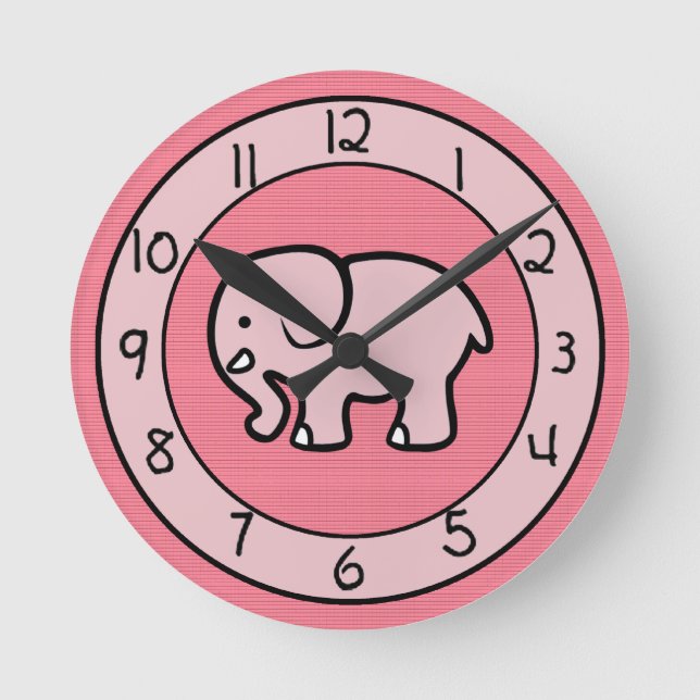Reloj Redondo Mediano Elefante rosa para Chicas Dormitorio (Anverso)
