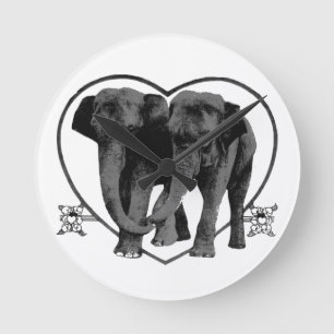 Reloj Redondo Mediano Elefantes gris oscuro del amor