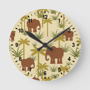 Reloj Redondo Mediano Elefantes y palmas en camuflaje