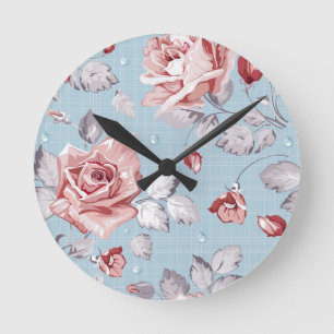 Reloj Redondo Mediano Elegance wallpaper pattern of pink roses 2