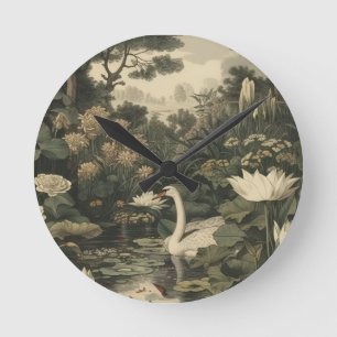 Reloj Redondo Mediano Elegancia botánica - Cisne en el bosque