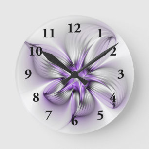 Reloj Redondo Mediano Elegancia floral arte abstracto moderno violeta fr
