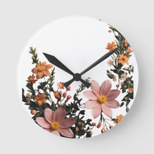 Reloj Redondo Mediano Elegancia floral - Pared decorativa floreciente en
