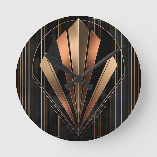 Reloj Redondo Mediano Elegancia geométrica metálica Art Deco (Anverso)