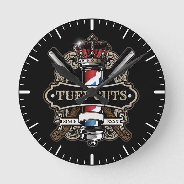 Reloj Redondo Mediano Elegant Barbershop Logo Personalize 2 (Anverso)