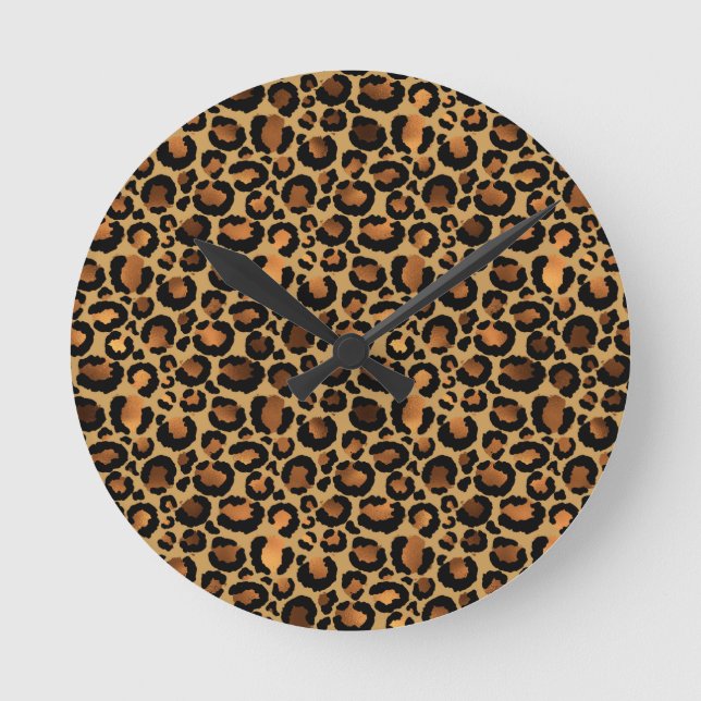 Reloj Redondo Mediano Elegant Brown Leopard Spots Wild Animal Glam (Anverso)