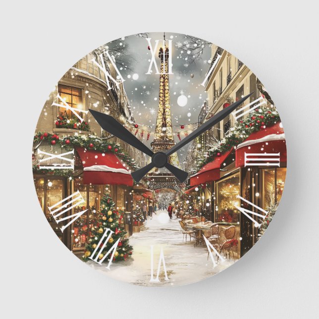 Reloj Redondo Mediano Elegant Christmas in Paris Holiday  (Anverso)