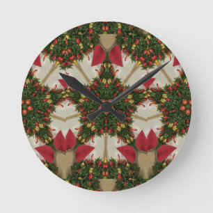 Reloj Redondo Mediano Elegant Christmas Wreath Red Green Kaleidoscopic