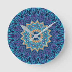 Reloj Redondo Mediano elegant cool blue mandala carpet pattern