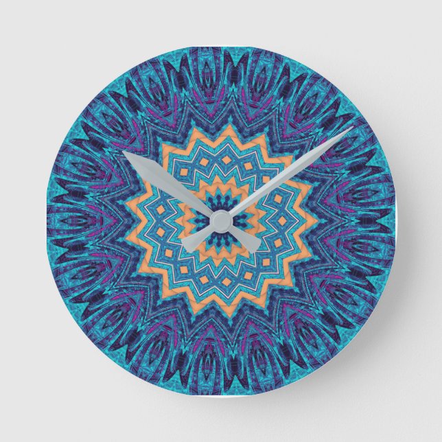 Reloj Redondo Mediano elegant cool blue mandala carpet pattern (Anverso)