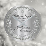 Reloj Redondo Mediano Elegant Diamond Jubilee 75th Wedding Anniversary<br><div class="desc">Opulent elegance frames this 75th wedding anniversary design in a unique scalloped diamond design with center teardrop diamond with faux added sparkles on a silver colored gradient. Original design by Holiday Hearts Designs (rights reserved). Please note that all embellishments are printed and are only made to appear as real as...</div>