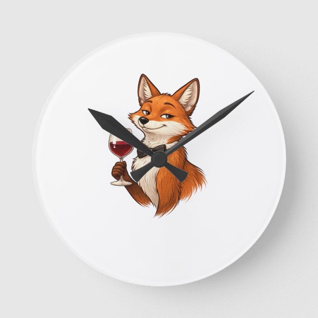Reloj Redondo Mediano Elegant Fox with Wine Glass  (Anverso)