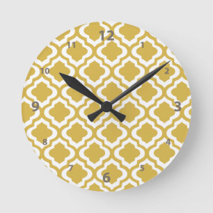 Reloj Redondo Mediano Elegant Gold Mustard Moroccan Quatrefoil Clover
