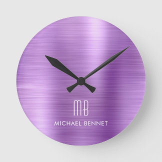 Reloj Redondo Mediano Elegant Monogrammed Purple Brushed Metallic