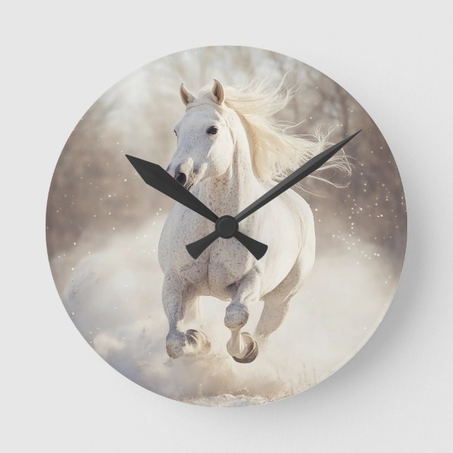 Reloj Redondo Mediano Elegant White Horse Wall Clock - Majestic Animal A (Anverso)