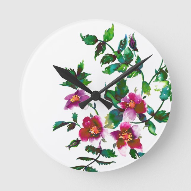 Reloj Redondo Mediano Elegante acuarela moderna flores silvestres de col (Anverso)