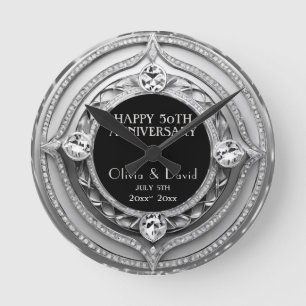 Reloj Redondo Mediano Elegante aniversario Boda de diamantes plateados